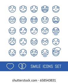 Smile icons set. Emotions and characters. Elements for your design works. Vector illustration.