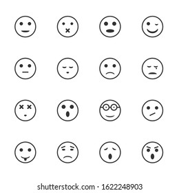 Smile icons. Set of Outline Emoji Icons. Different Emotional Expressions