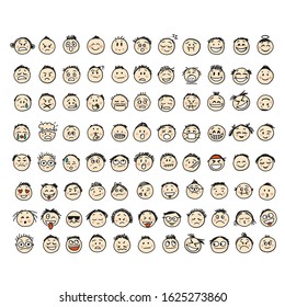 Smile icons set. People faces. Sketch for your design. Vector illustration