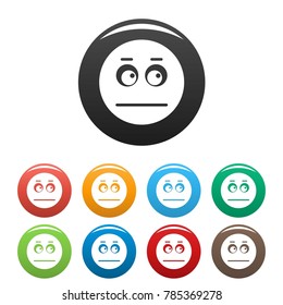 Smile icons set in simple style many color circle isolated on white background