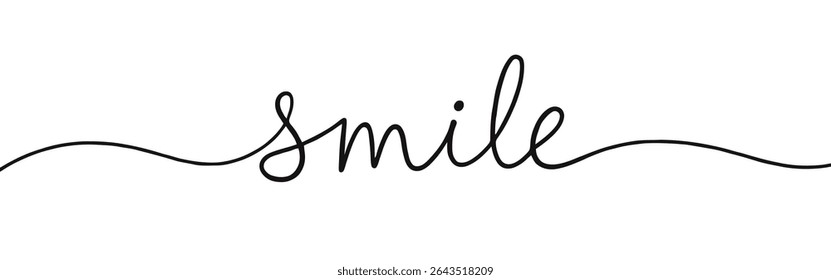 Smile inscription continuous one line drawing with word. Minimalistic drawing of phrase illustration.