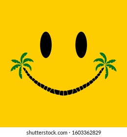 Smile island icon template design. Emoticon vector logo on yellow background.