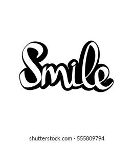 Smile, isolated sticker, calligraphy lettering, word design template, vector illustration