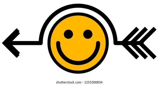 Smile joke arrow symbol black, vector illustration, horizontal, isolated