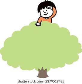 smile kid and green tree
