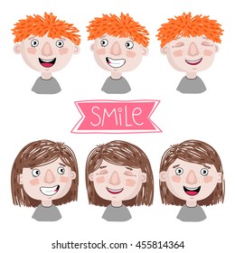 Smile kids. Heads. Vector