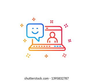 Smile laptop line icon. Positive feedback rating sign. Customer satisfaction symbol. Gradient design elements. Linear smile icon. Random shapes. Vector