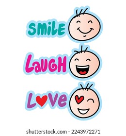 Smile laugh love, slogan concept. Cartoon style.