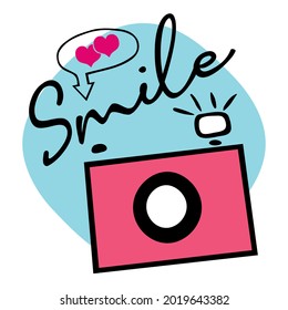 smile lettering with camera. vector illustration