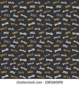 Smile lettering seamless pattern. Hand drawn sketched calligraphic signs, grunge textured retro badge, Vintage typography design print, vector illustration
