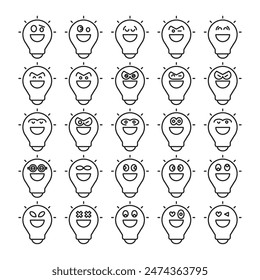 smile light bulb emoji icons set vector illustration