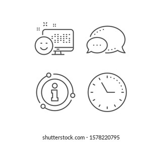 Smile line icon. Chat bubble, info sign elements. Positive feedback rating sign. Customer satisfaction symbol. Linear smile outline icon. Information bubble. Vector