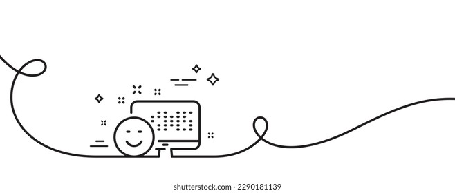 Icono de la línea sonrisa. Una línea continua con curl. Signo de valoración de comentarios positivos. Símbolo de satisfacción del cliente. Sonríe la cinta de contorno simple. Patrón de curva de bucle. Vector
