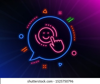 Smile line icon. Neon laser lights. Positive feedback rating sign. Customer satisfaction symbol. Glow laser speech bubble. Neon lights chat bubble. Banner badge with smile icon. Vector