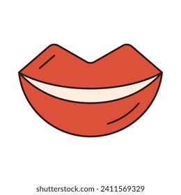 smile lip groovy retro icon Retro cartoon Valentines day element in trendy retro 60s 70s style. Vector illustration..