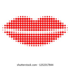 Smile lips halftone dotted icon. Halftone pattern contains round elements. Vector illustration of smile lips icon on a white background.
