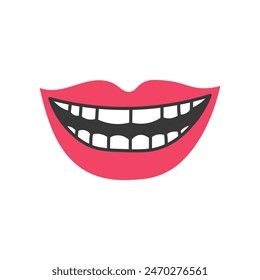 Smile Lips Mouth with Teeth cartoon icon. Hand drawn Dentistry Stomatology Happiness symbol. Isolated vector illustration in flat style.