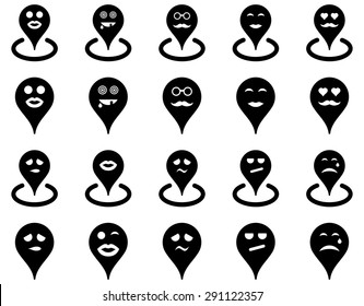 Smile location icons. Vector set style: flat images, black symbols, isolated on a white background.