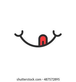 smile logo with tongue like yummy. concept of pleasure, satisfaction, sense, character, yum-yum, pleased. flat style trend modern logotype graphic design vector illustration on white background