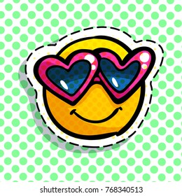 Smile in love emoticon. Happy smail in pop art style. Vector illustration.