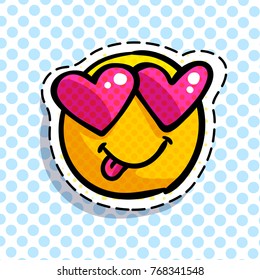 Smile in love emoticon. Happy smail in pop art style. Vector illustration.