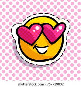 Smile in love emoticon. Happy smail in pop art style. Vector illustration.