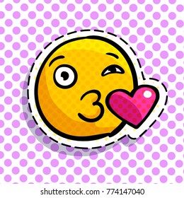 Smile in love emoticon. Happy smail in pop art style. Vector illustration.