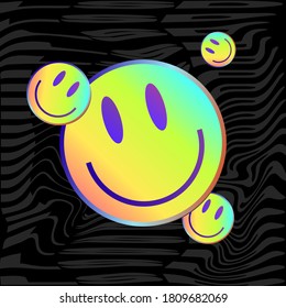 Smile. Lsd Smiley Face. Acid Style Sticker. Gradient Smile Sticker. Urban Style. Vector Illustration On Black Background