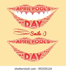 Smile made of a set of words pink color laid out along the contour of the lips. Two kinds.