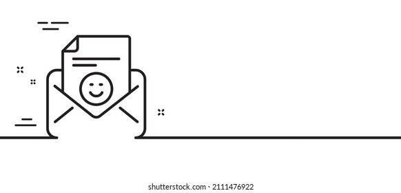Smile mail line icon. Positive feedback letter sign. Customer satisfaction symbol. Minimal line illustration background. Smile line icon pattern banner. White web template concept. Vector