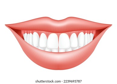 Smile makeover, woman lips and dentition, semiopen mouth with hollywood smile, dental clinic, vector