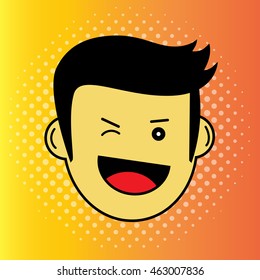 smile man face with halftone background.