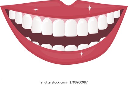 The smile of a man with his mouth wide open. Snow-white healthy teeth as an example of proper care.  Daily oral hygiene. poster for dental design. Flat illustration