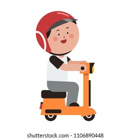 smile man with safety helmet ride a motorcycle flat cartoon character design