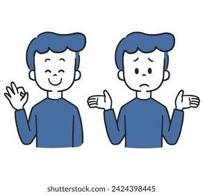 Ilustración vectorial de hombre sonriente y hombre problemático