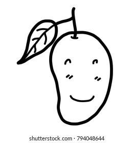 smile mango / cartoon vector and illustration, black and white, hand drawn, sketch style, isolated on white background.
