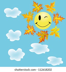 smile and maple leaf is autumn symbol