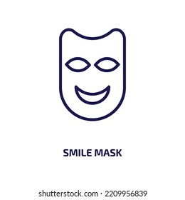 Smile Mask Icon From Cinema Collection. Thin Linear Smile Mask, Happy, Smile Outline Icon Isolated On White Background. Line Vector Smile Mask Sign, Symbol For Web And Mobile