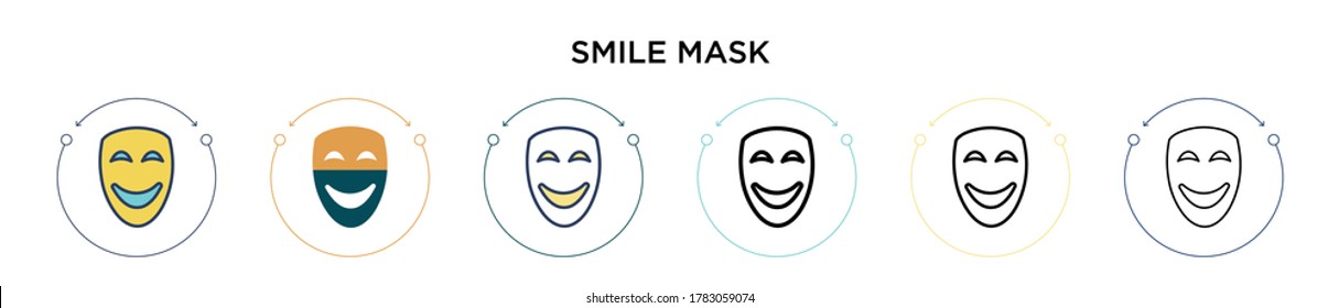 Smile mask icon in filled, thin line, outline and stroke style. Vector illustration of two colored and black smile mask vector icons designs can be used for mobile, ui, web
