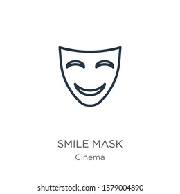 Smile mask icon. Thin linear smile mask outline icon isolated on white background from cinema collection. Line vector sign, symbol for web and mobile