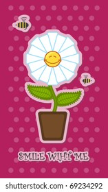 Smile with me. Chamomile greeting card with place for your text. Vector.