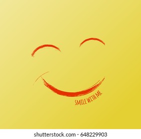 Smile with me face motivation poster, smile-motivating quote to start a good morning for home and office board. Vector illustration, yellow background