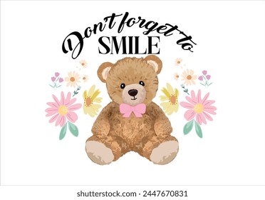 smile message design with hand drawn design teddy bear