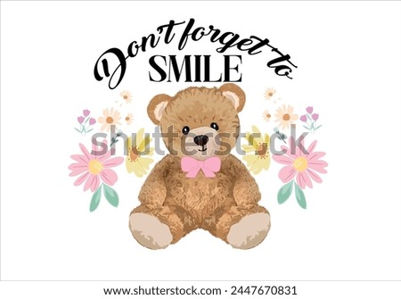 smile message design with hand drawn design teddy bear
