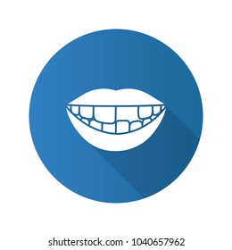 Smile With Missing Tooth Flat Design Long Shadow Glyph Icon. Vector Silhouette Illustration