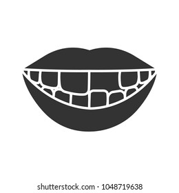 Smile with missing tooth glyph icon. Silhouette symbol. Negative space. Vector isolated illustration