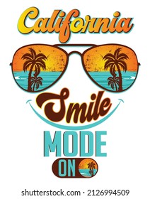 smile mode on vector illustration, for t-shirt print, stickers, mug, hat, and merchandise. California vector t shirt. 