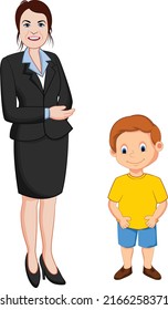 Smile mom and boy cartoon vector art and illustration