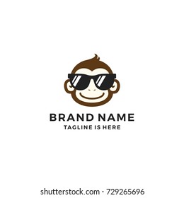 smile monkey chimp chimpanzee geek sunglasses logo template vector icon illustration