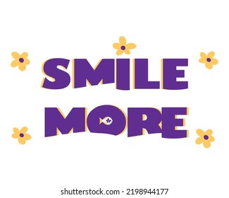 smile more decorative text design with purple and yellow color. isolated on white. eps10. 